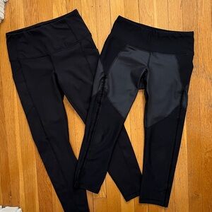 Set of 2 Sm Black Exercise Workout Leggings Running Tights Layering Yoga Pants